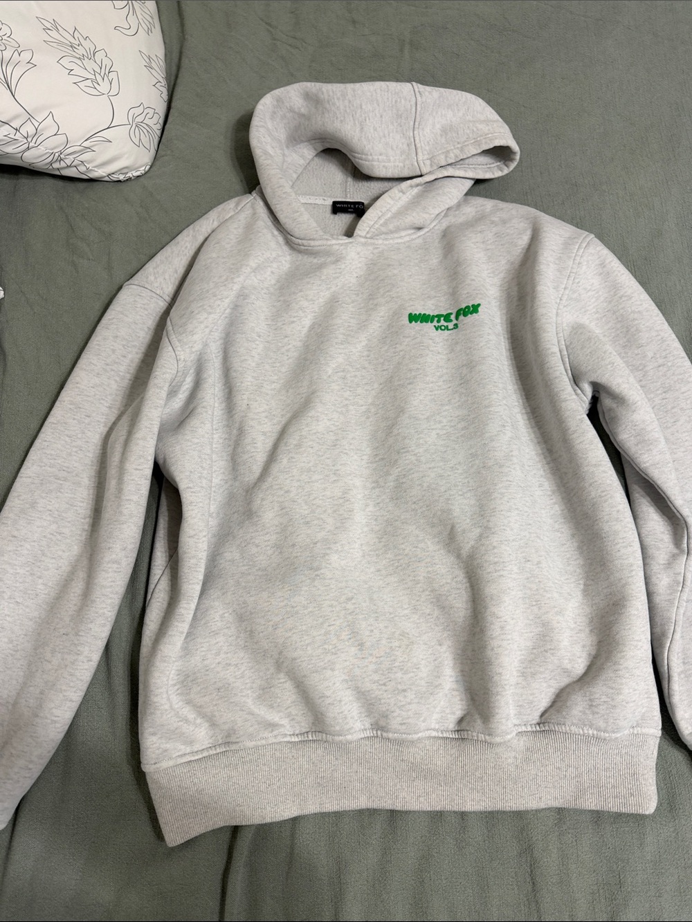 White Fox Boutique Light Gray Hoodie with Green Logo